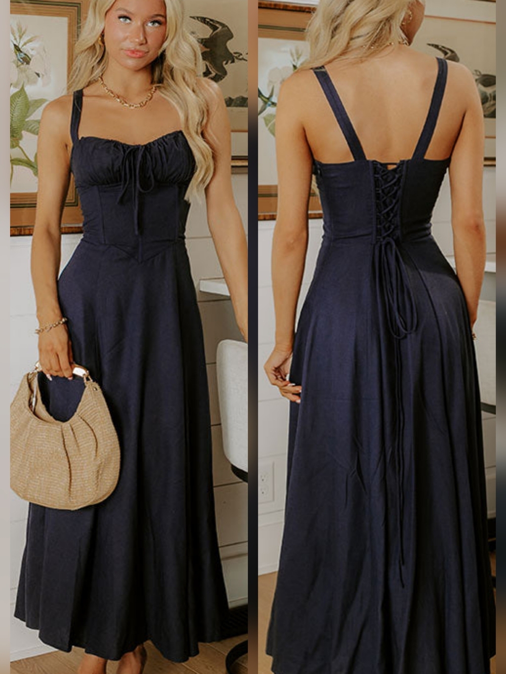 Women's Navy Blue Corset Maxi Dress
